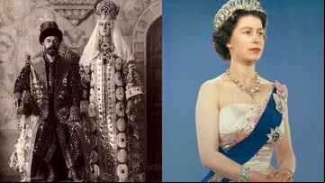 O czar Nicolau II e a czarina Alexandra (esq.) e a rainha Elizabeth II (dir.) - Domínio público