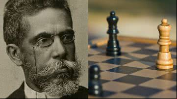Machado de Assis (à esqu.) e o jogo de xadrez (à dir.) - Domínio Público via Wikimedia Commons e Pixabay