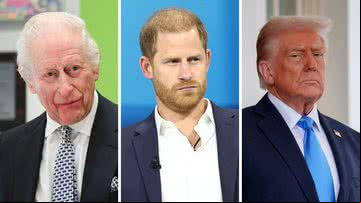 Rei Charles III, Príncipe Harry e Donald Trump - Getty Images