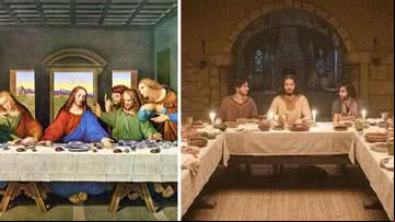 A Última Ceia, de Leonardo da Vinci, e cena de The Chosen - Domínio Público; Reprodução
