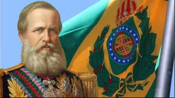 Montagem mostra Dom Pedro II e a bandeira do Brasil Império - Divulgação/TJ-MS; Wikimedia Commons via Domínio Público