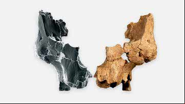 Fóssil original ao lado de recriação em 3D de face humana mais antiga descoberta na Europa Ocidental - Divulgação/IPHES-CERCA/Maria D. Guillén