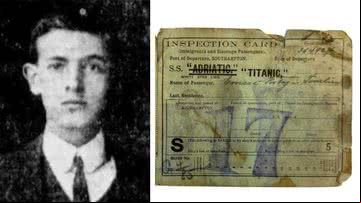 Ernest Tomlin e cartão de saúde que mostra mudança do navio - Divulgação/Henry Aldridge & Son