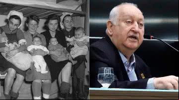 George Legmann é o 1º bebê da direita para a esquerda e foto atual - Domínio Público e Divulgação/Ministério Público do Estado do Ceará