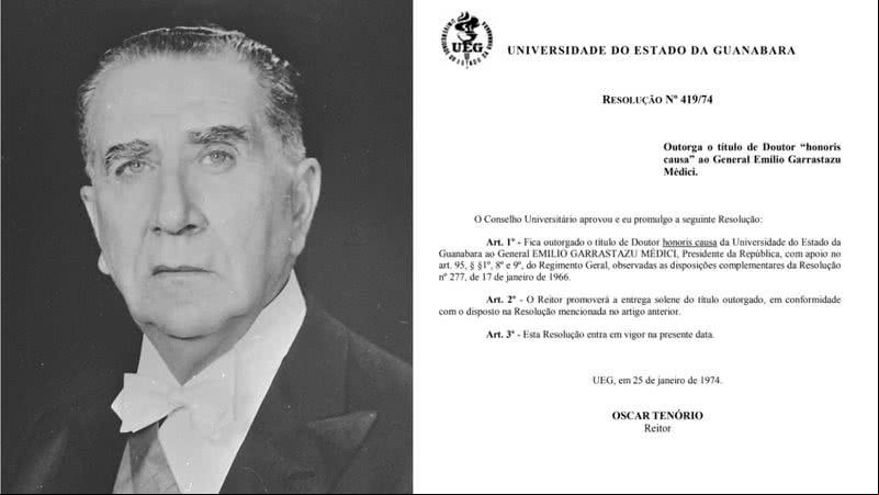 Título concedido a Emílio Garrastazu Médici em 1974 - Reprodução/Arquivo Nacional / Divulgação