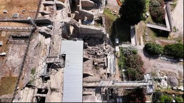 Fotografia aérea de área de Pompeia danificada após terremoto - Divulgação/Parque Arqueológico de Pompeia