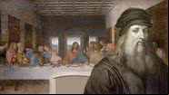 Montagem com retrato de Leonardo da Vinci e a pintura 'A Última Ceia' ao fundo - Domínio Público via Wikimedia Commons