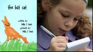 Livro 'The Lost Cat' (2022) e menina escrevendo em colagem - Divulgação/Ginger Fyre Press / Foto por Raphaël Jeanneret pelo Pixabay