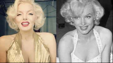 Sósia de Marilyn Monroe (à esqu.) e foto da atriz (à esqu.) - Arquivo pessoal e Los Angeles Times