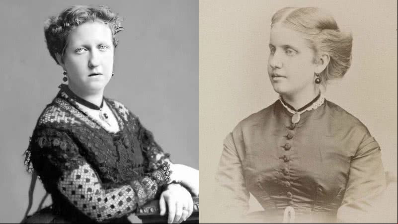 Montagem mostrando fotografias da princesa Isabel e da princesa Leopoldina, respectivamente - Domínio Público