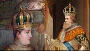 Dom Pedro II e I ostentando as coroas listadas no artigo - Domínio Público / Museu Imperial