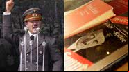 Boneco de Adolf Hitler e capa do livro Mein Kampf - Divulgação e Getty Images